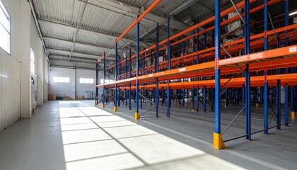 Fototapeta premium Automated Furniture Storage in Warehouse Under Midday Sunlight