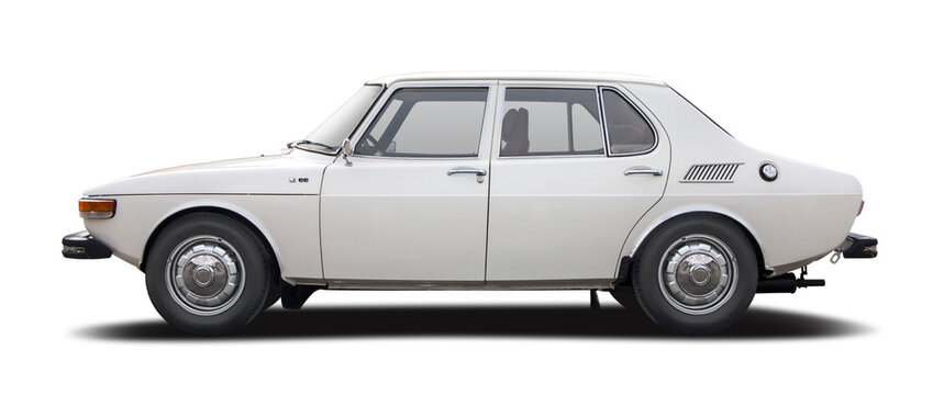 Saab 99L classic Swedish car side view isolated on transparent background. PNG