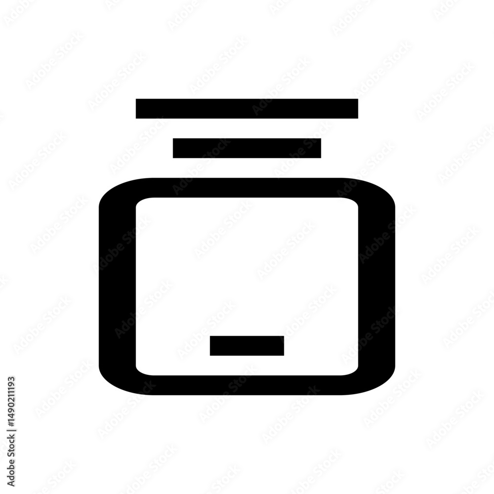 Poster simple icon of a container with rounded corners and a lid consisting of horizontal lines on top cent
