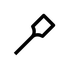 Stylized graphic of a black paddle with a long handle and a diamond shaped head on a white background