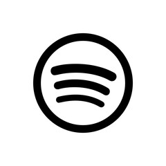 A black and white spotify logo featuring curved lines inside of a circle on a white background space for text
