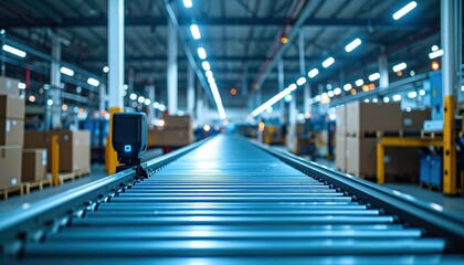 Automated Packing Warehouse with Barcode Scanners and Ambient Lighting