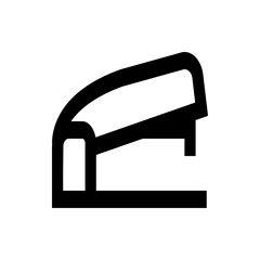 Illustration of a black stapler with a thick outline on a white background in a simple minimalist style