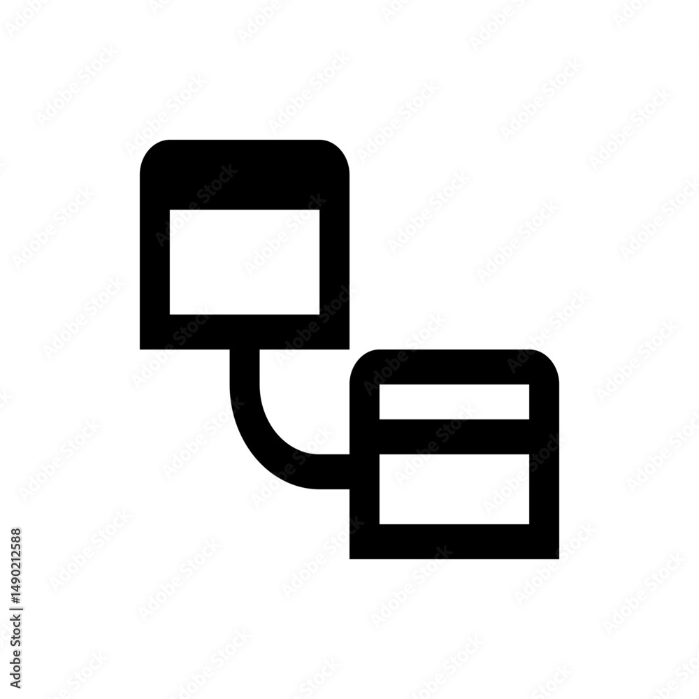 Poster diagram illustrating two connected rectangular shapes with rounded corners in a simple black outline