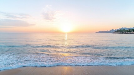 Obraz premium Golden Sunrise on a Peaceful Beach sunrise beach peaceful ocean sea water waves sand coastline shore