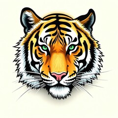 Highly Detailed Vibrant Illustration Majestic Tiger Face Headshot