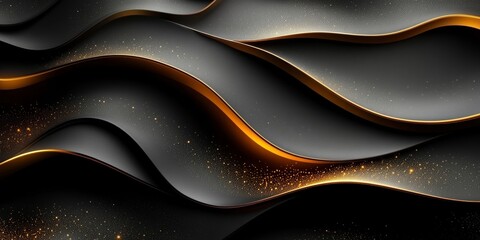 Abstract luxury black and gold wave shapes background with shadow decoration. Modern overlap wave layers . Luxury and elegant template element with space for your