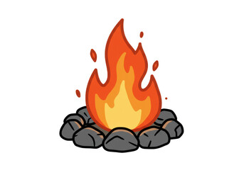 Cartoon campfire with stones isolated on transparent background