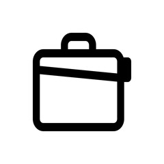 Illustration of a black outlined briefcase with a handle and a strap on a white background view