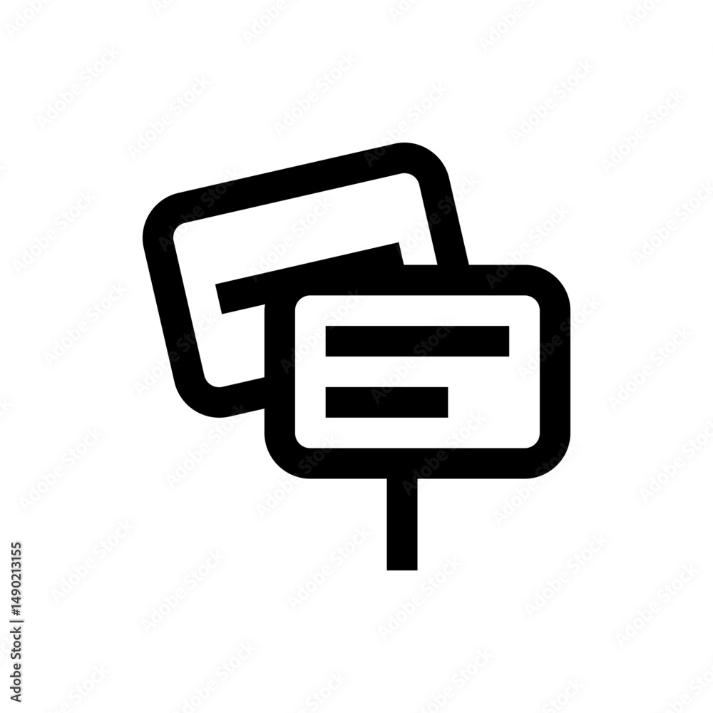 Poster two rectangular signs overlapping each other one with horizontal lines and a small pole below it des