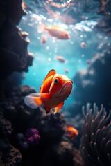 Obraz premium Orange Fish in Water Underwater Scene with Coral