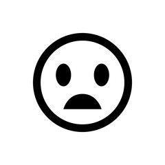 Illustration of a sad face emoji with a round head and downturned mouth in black and white simple design