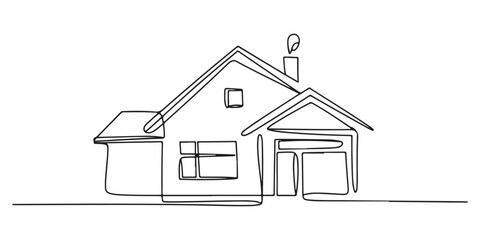 Simple House Icon - Minimalist Line Art Illustration of a House with Roof and Windows