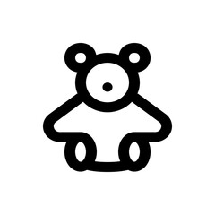 Illustration of a minimalist teddy bear with a round head and small ears in black and white color scheme