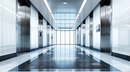 Naklejka premium Modern office elevator lobby, city view