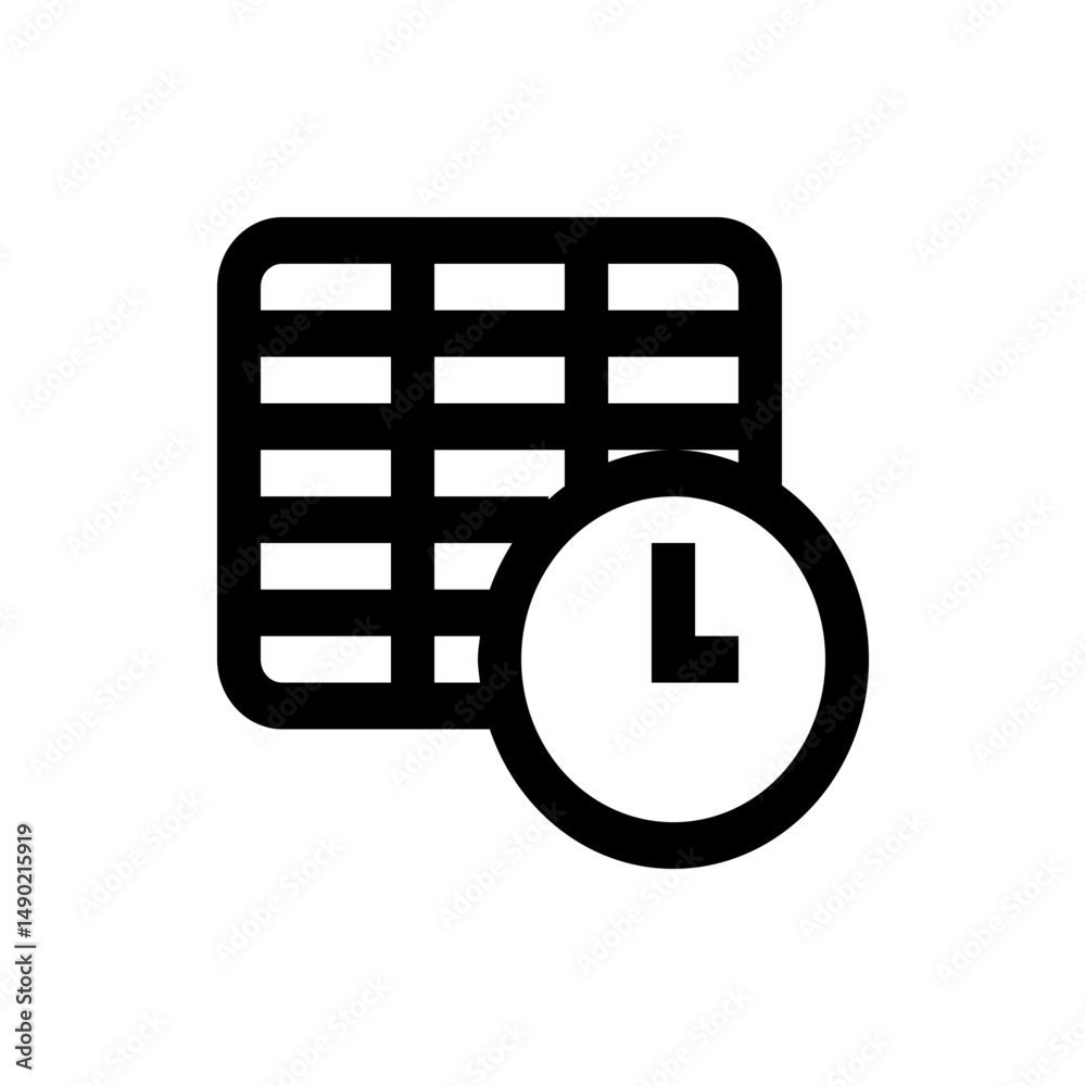 Poster illustration of a spreadsheet with grid lines and a clock overlayed indicating time management and s