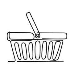 Line art illustration of a laundry basket with clothes pegs, perfect for household and laundry-related designs or projects.