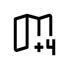 Illustration of a folder icon with a plus sign and the number four next to it in a simple black outline