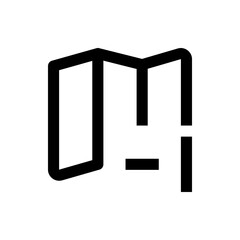 Abstract representation of a folded map with thick black lines and geometric shapes on a white background