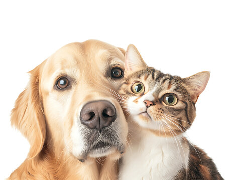 Golden Retriever and Cat Portrait.