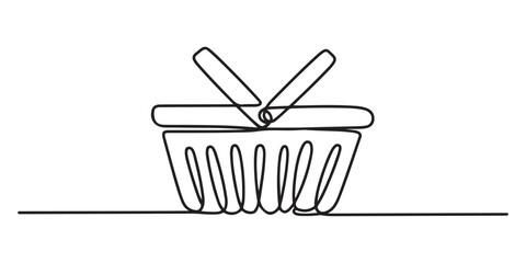 Line art illustration of a laundry basket with clothes pegs, perfect for household and laundry-related designs or projects.