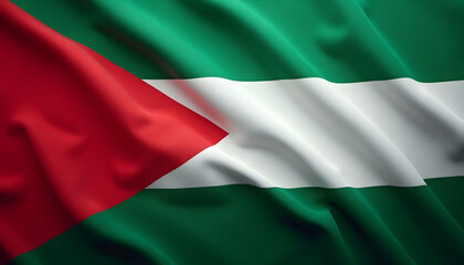 Obraz premium Waving Flag with Red Triangle and Green Stripes