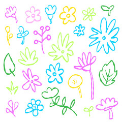 Flower Leafs Cute Kid style hand drawn Vibrant bold ink color Bundle set