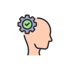 Conceptual Thinking With Gear And Check Mark Inside Human Head