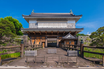 Kagoshima Castle, an Edo period flatland style Japanese castle in Kagoshima City, Kyushi, Japan