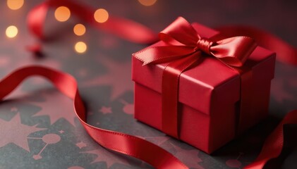 Elegant red ribbon adorns a luxurious gift box , wrapped, velvet, luxury