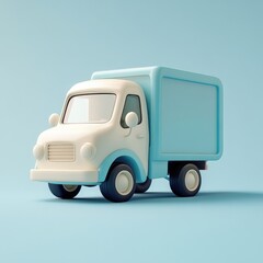 Light-blue and cream-colored cartoon delivery truck illustration.