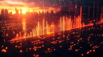 Digital Cityscape: A Sunset Symphony of Data and Urban Growth