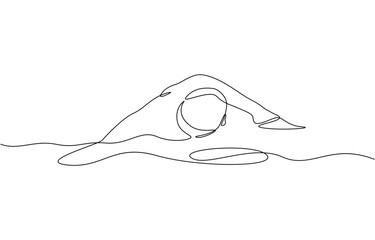 Continuous line of young professional swimmer man, Single continuous line drawing of young happy professional swimmer man focus training in gym swimming pool center.