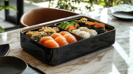 Japanese food arrangement in box