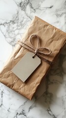 Rustic Brown Paper Package with Blank Tag