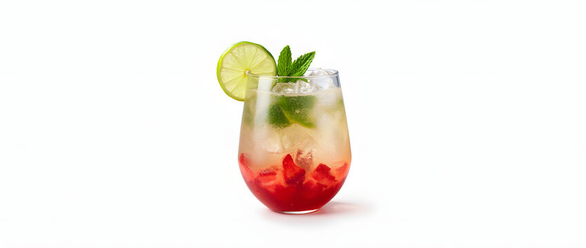 Mojito &agrave; la fraise isol&eacute; sur fond blanc