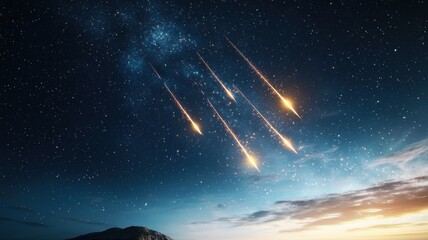 Fototapeta premium Meteor Shower in a Starry Night Sky with Milky Way meteor shower falling stars night sky starry sky