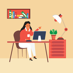 Woman working on laptop at home. Work for home, Freelance, studying, distance learning