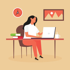 Woman working on laptop at home. Work for home, Freelance, studying, distance learning