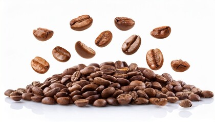 Obraz premium falling coffee beans isolated on a white background