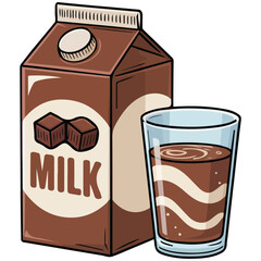 Chocolate milk in tall glass isolated vector illustration on white background