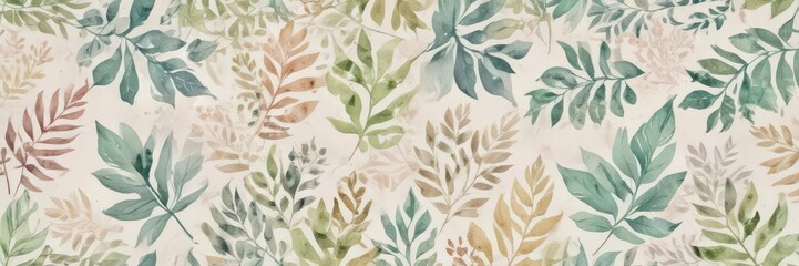 Mini watercolor card, pastel leaves, subtle pattern, announcement, celebration, leaves