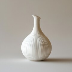 Single White Ceramic Vase with Vertical Ribs