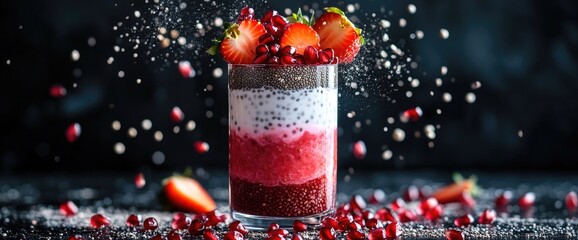 Layered strawberry pomegranate parfait