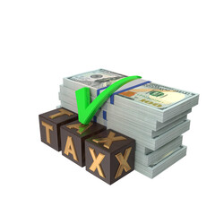 Transparent PNG 3D render of Tick Mark 100 dollar banknotes with realistic textures and lighting. Isolated on alpha background, ideal for finance, design, marketing, and visual presentations.