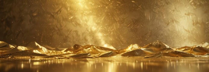 Shimmering gold foil background, elegant light reflections ,  gold leaf,  glamorous