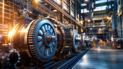 Obraz premium Industrial factory machinery, gears, energy production