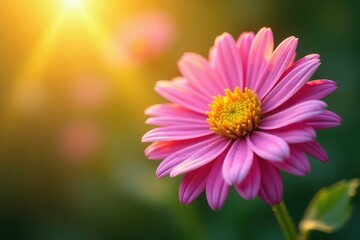 Realistic aster bloom in warm sunlight with gentle texture, flower, floral
