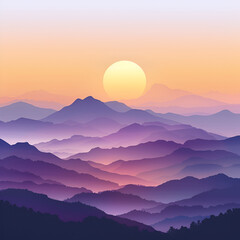 Obraz premium Majestic Sunset Over Purple Mountains Scenic View