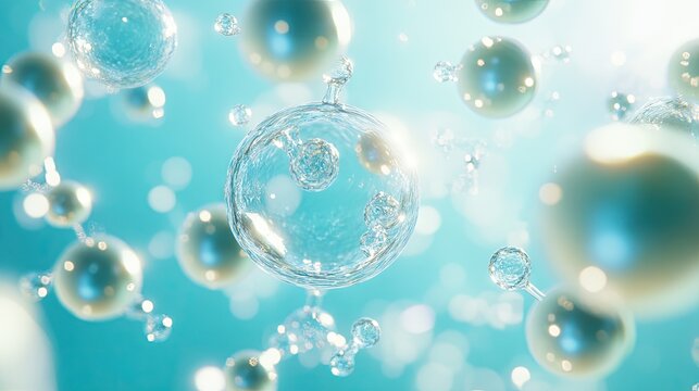 Abstract representation of translucent spheres in motion. - Powered by Adobe